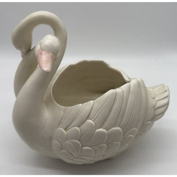 Vintage Fitz and Floyd Elegant White Double Swan Ceramic Vase Planter - Picture 4 of 8